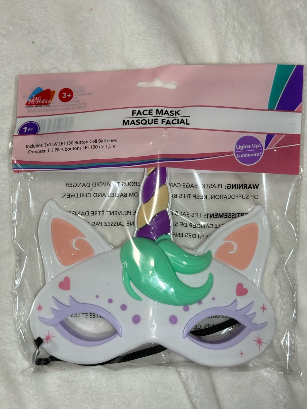 White Unicorn Face Mask Lights Up Halloween Costume Dress Up ⚡️ FAST SHIPPING